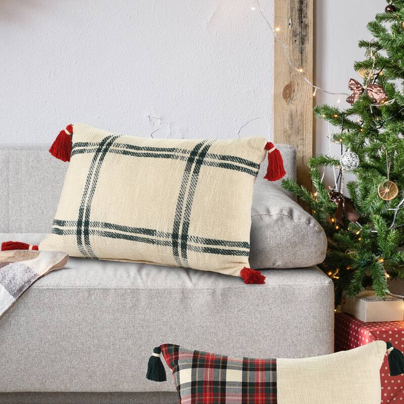 Sevita Woven Holiday Plaid Cotton Throw Pillow