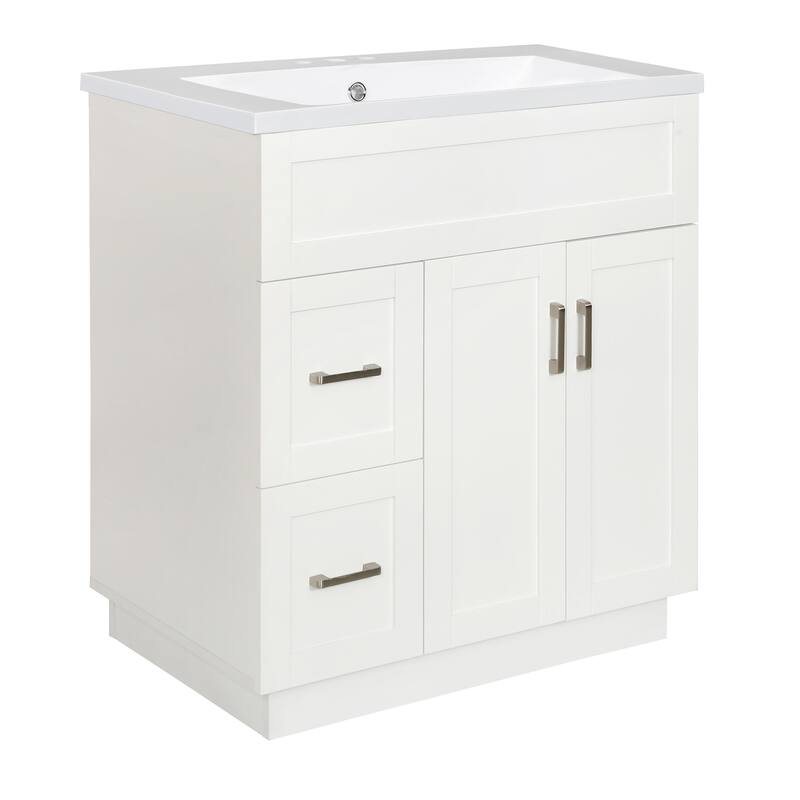 GDFStudio - Transitional Bathroom Vanity with Resin Sink, Adjustable Shelves, Soft-Close Doors & Hidden Drawers