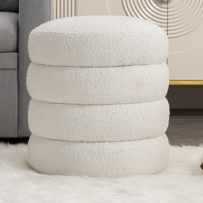 Soft Boucle Round Ottoman Footrest Stool