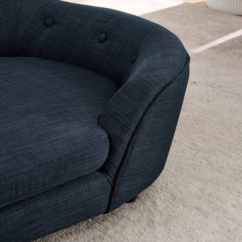 Oval Semi-Enclosed Dog Sofa, Durable Linen Material, Button-Tufted Backrest, High-Center Low-Sides Support Plush Comfort-Beige