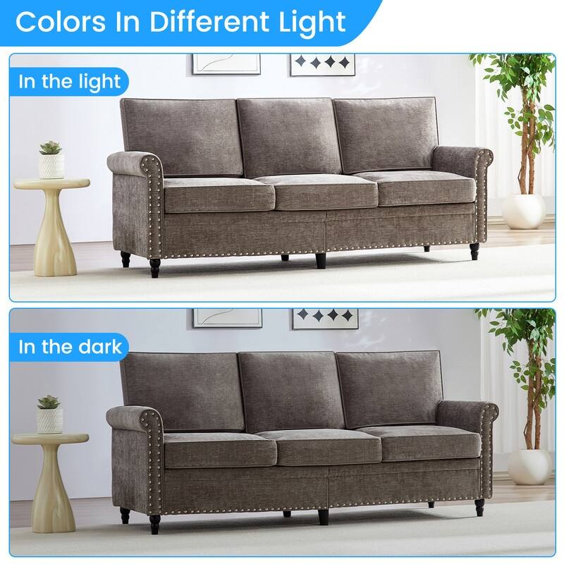 Mixoy Chenille Living Room Sofa,Modern 3-Seater Sofa Couch,Unique Riveted Look
