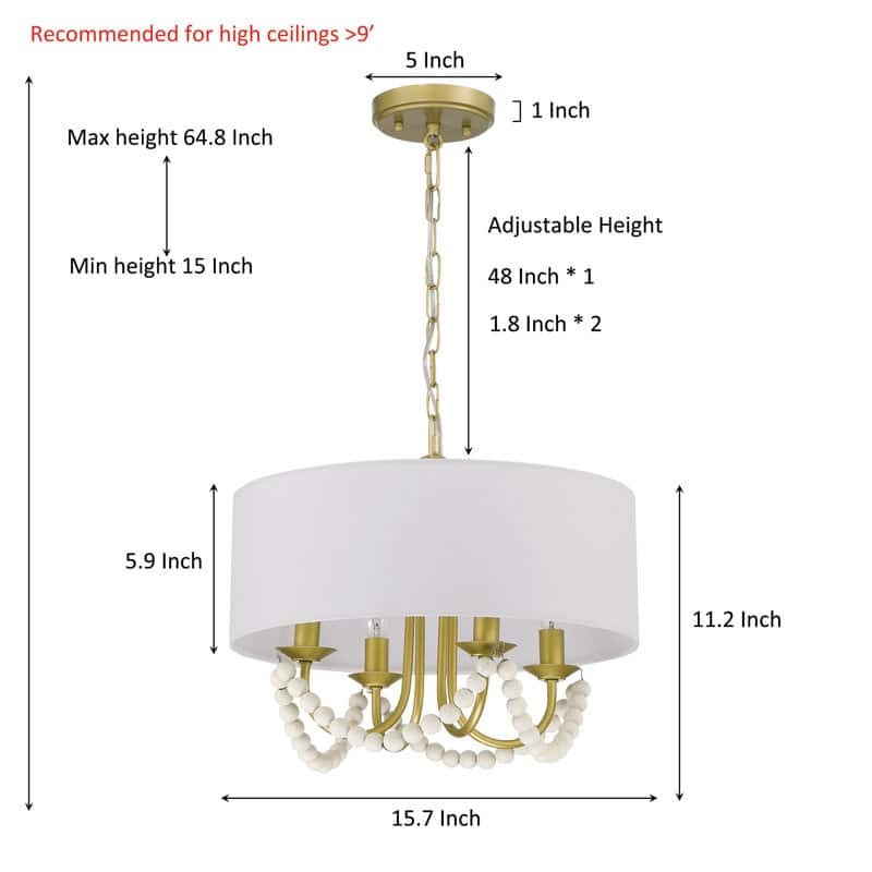 Acroma - 4 Light Steel Dimmable Drum Chandelier - N/A