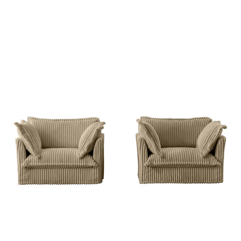 Leisure Armchair with Removable Covers, Accent Chair with Deep Seat, Lounge Chair with High Back Pillows, Set of 2