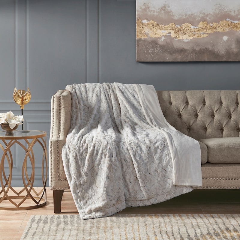1PC 50x60" Faux Fur Throw Blanket with Mink Back Soft Reversible Machine Washable - Beige