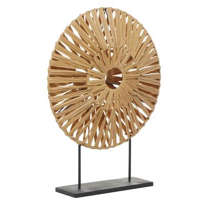 Plastic Rattan Abstract Handmade Decorative Sculpture with Black Stand - Brown - Roche River Decor