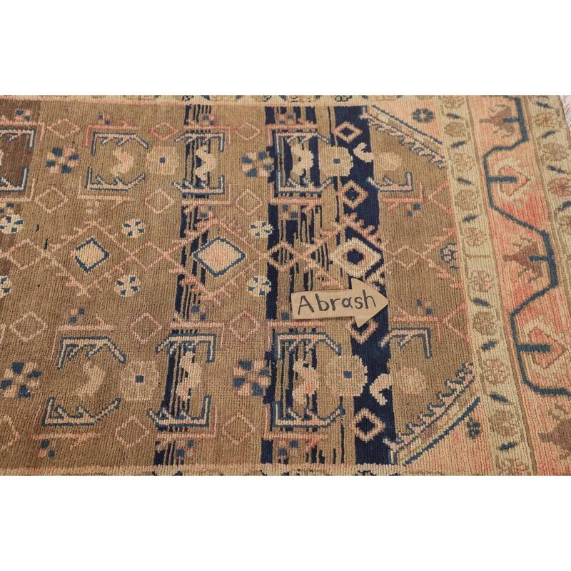 Geometric Hamedan Vintage Persian Rug Handmade Wool Carpet - 3'10"x 5'1"