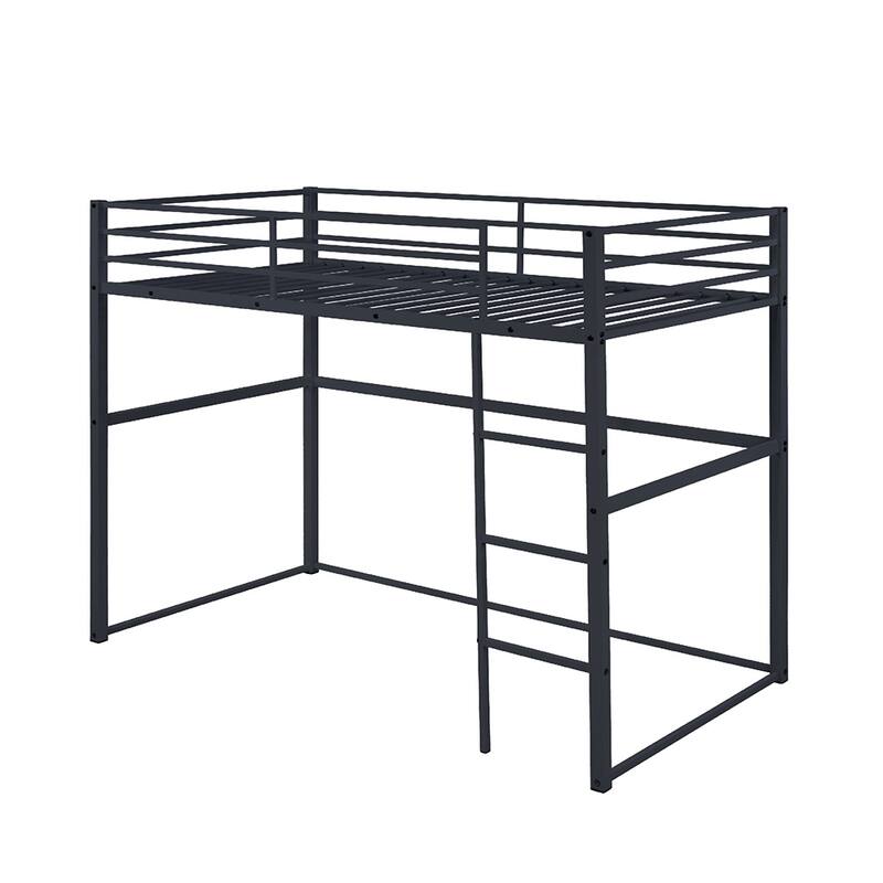Metal Loft Bed Twin, Loft Bed Frame with Guard Rails and Flat Ladder