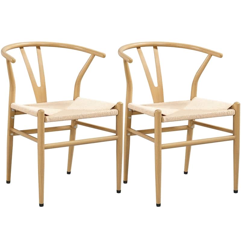 Yaheetech Modern Weave Y-Shaped Dining Chair with Solid Metal Frame - Wood