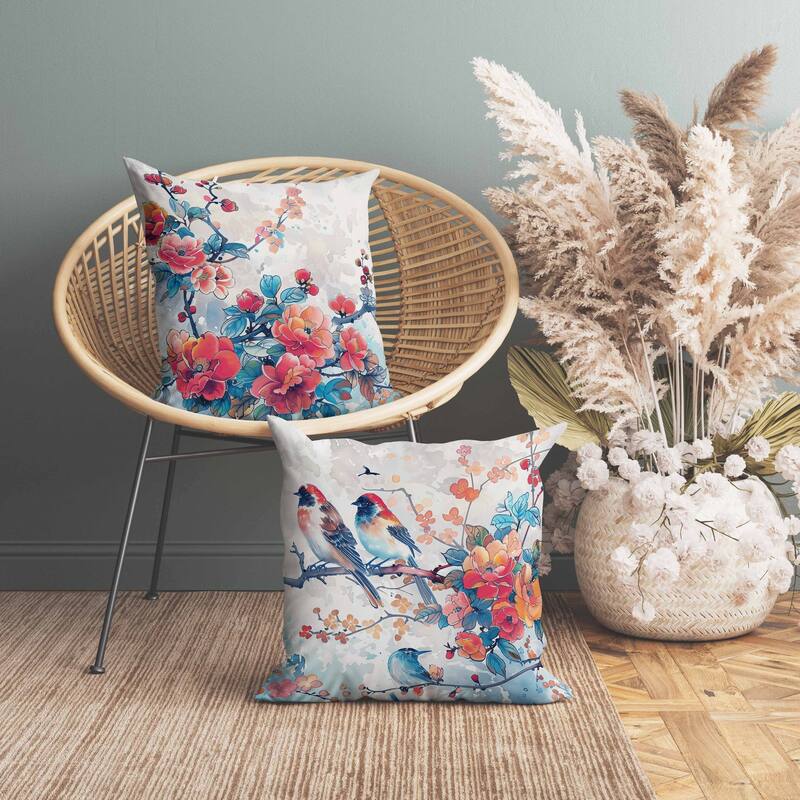 Scarlet Wing Heaven Faux Suede Reversible Throw Pillow Blue and Red