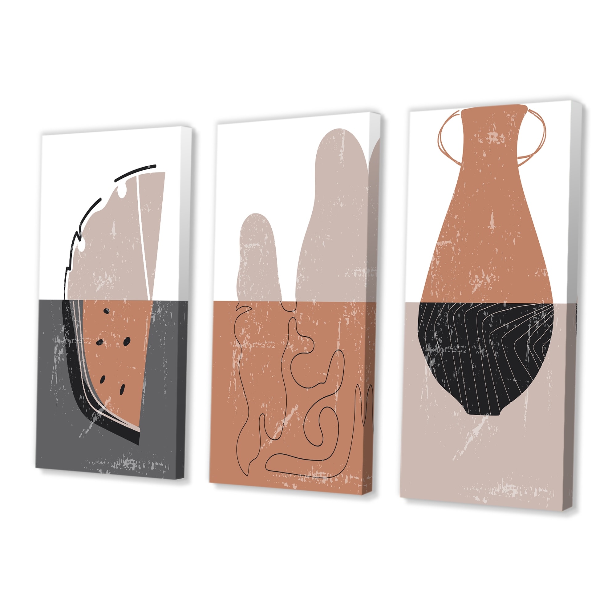 Designart Grey Brown Minimalist Vintage Doodles Modern Contemporary Wall Art-image