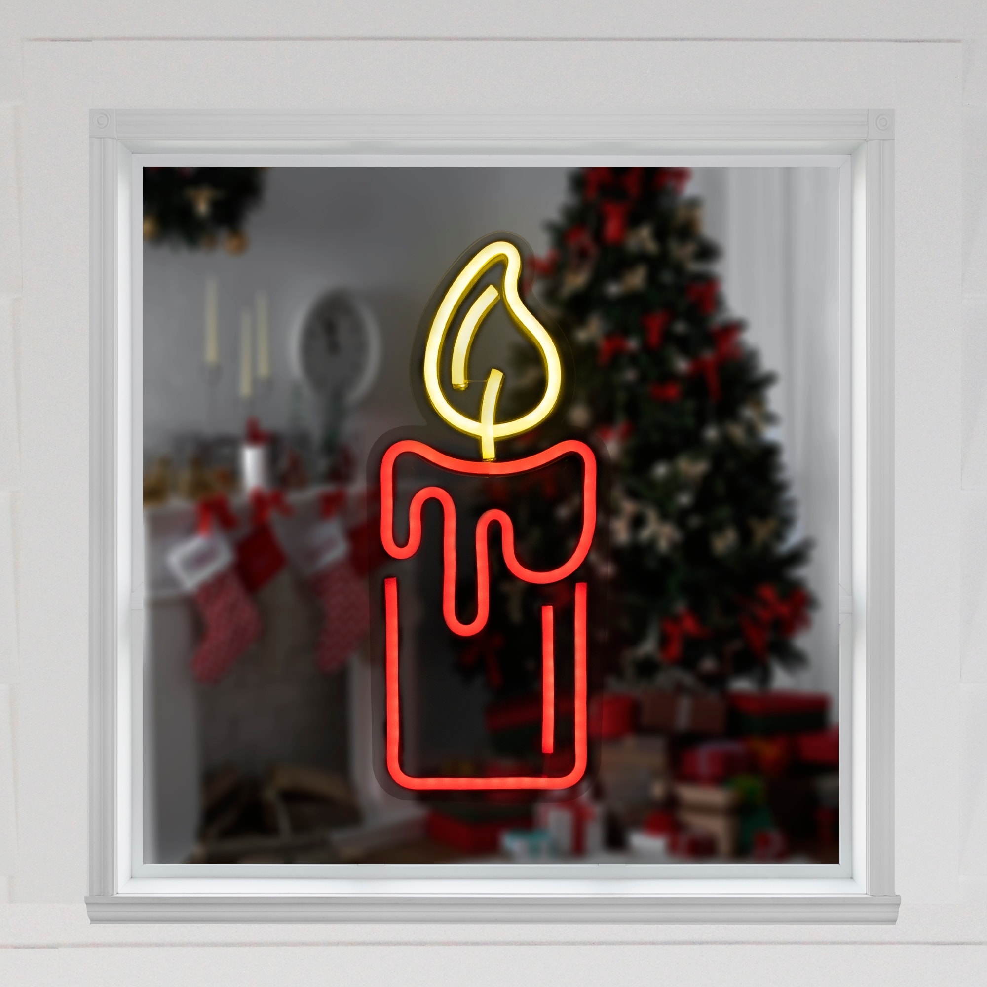 LED Candle Neon Lighted Christmas Wall or Window Decoration - 12"