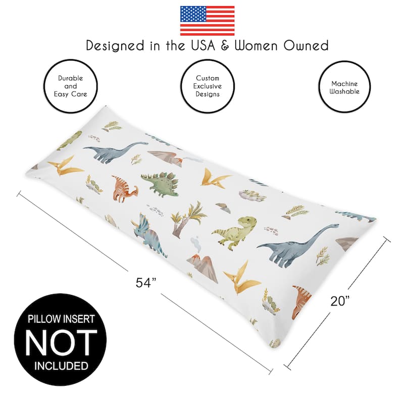 Sweet Jojo Designs Watercolor Dinosaur Dino Boy Body Pillow Cover Case 54x20 (Pillow Not Included) -Blue, Green Modern Dinosaurs