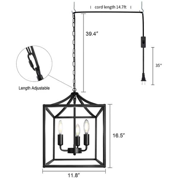 3 Lights plug in hanging light black cage farmhouse pendant light On