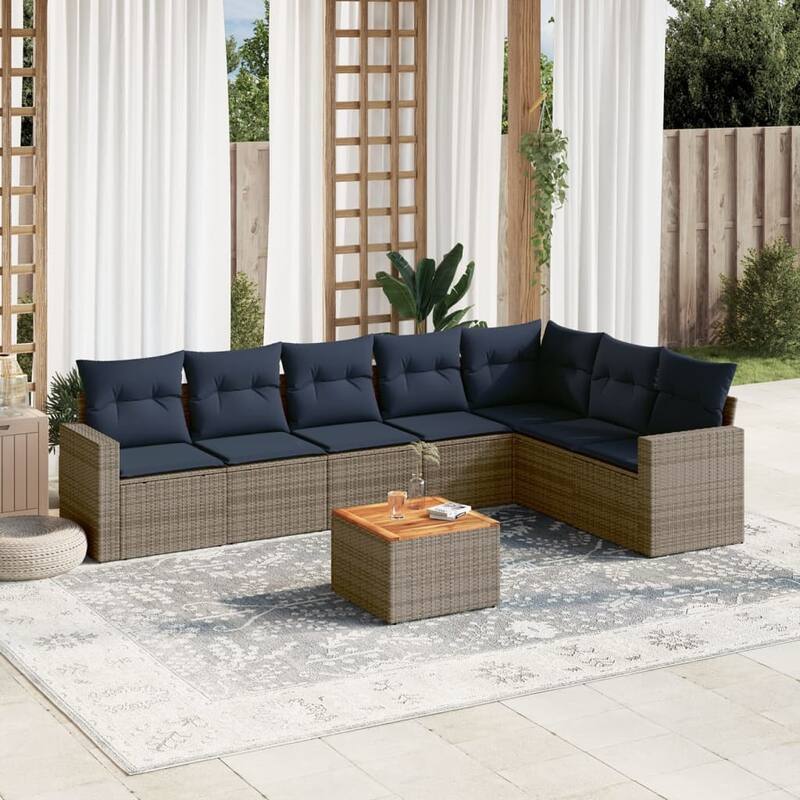 vidaXL Patio Sofa Set with Cushions Outdoor Furniture 8 Piece Poly Rattan - 25.8x 24.4x 27.2 - Grey
