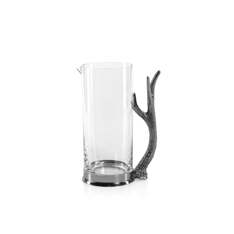 Malachi Rock Glass Pitcher with Pewter Antler Handle