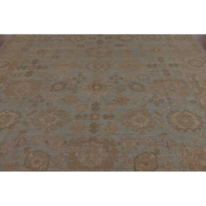 Vegetable Dye Oushak Turkish Rug Hand-Knotted Blue Wool Carpet - 8'11"x 11'8"