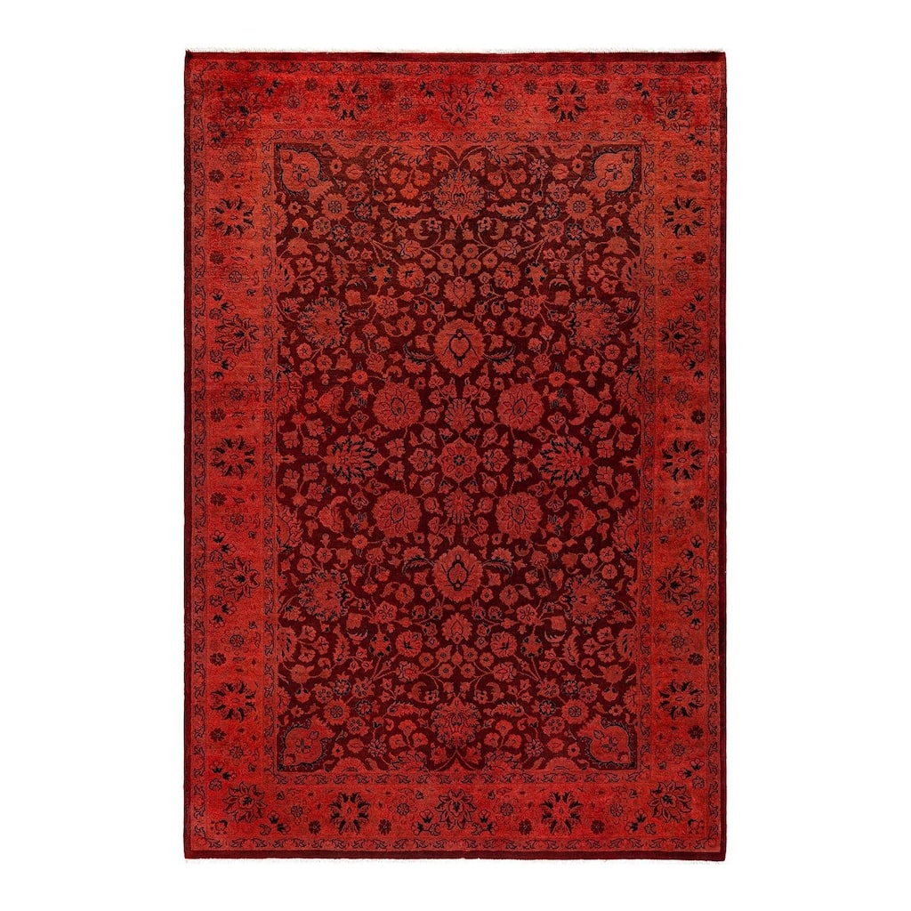 Overton Hand Knotted Wool Vintage Inspired Modern Contemporary Overdyed Orange Area Rug - 4' 3" x 6' 4"