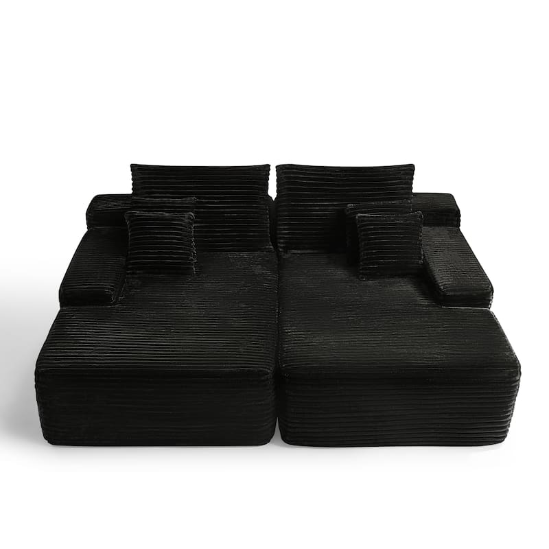 HomeRoots 82" Black Corduroy Modular Sofa Chaise And Toss Pillows