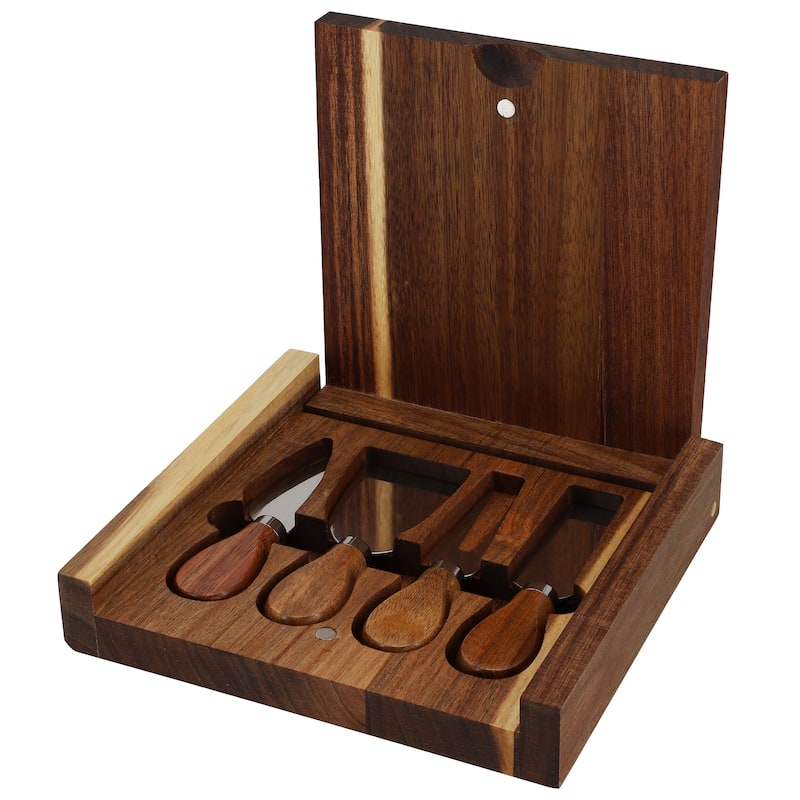 MegaChef Acacia Wood 5 Piece Square Cheese Board with Knife Set
