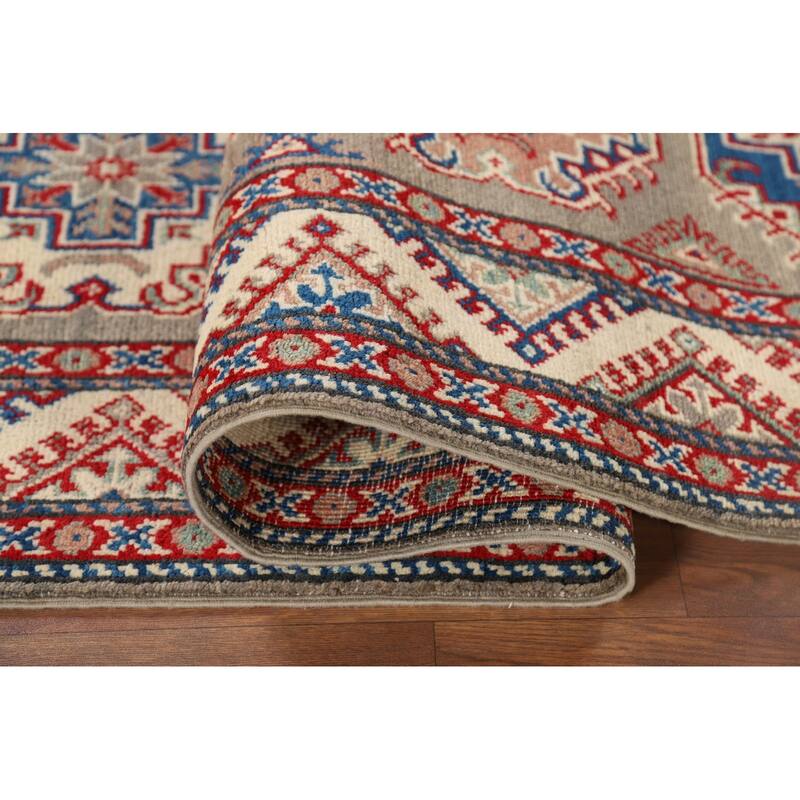 Geometric Brown Kazak Oriental Runner Rug Handmade Wool Carpet - 2'8" x 9'11"