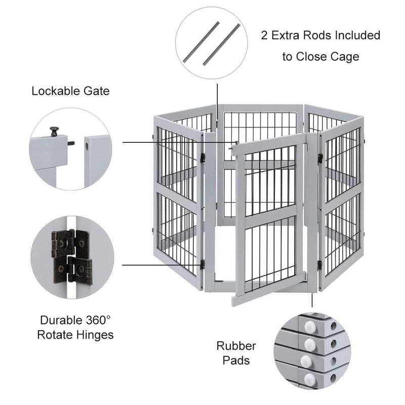 Unipaws Freestanding Wire Pet Gate with Door and 4 Support Feet