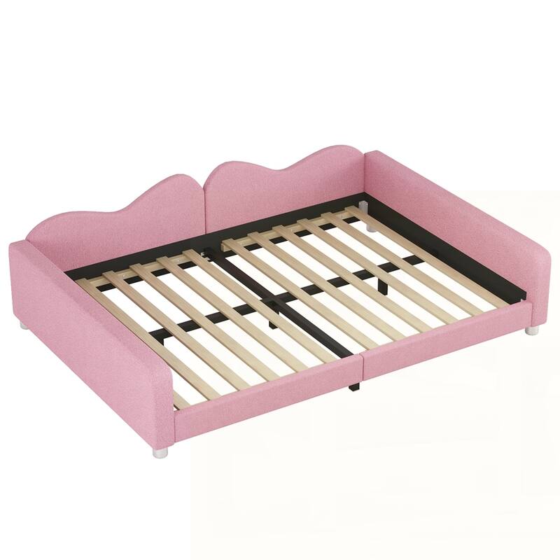 Upholstered Daybed, Sherpa Fabric Sofabed with Cloud-Shaped Backrest