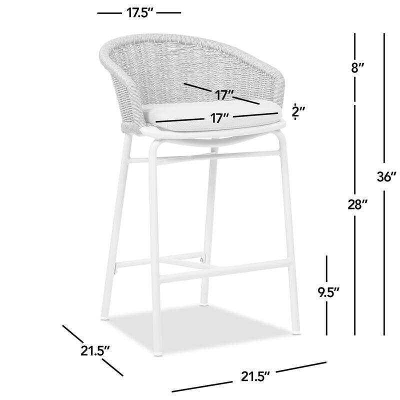 Santorini 28" Wicker Back Outdoor Bar Stool, Set of 2, Wheat Beige Axroma Olefin