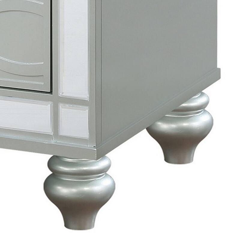 Gina 29 Inch Modern Glam Nightstand, Round Crystal Knobs, USB Ports, Silver