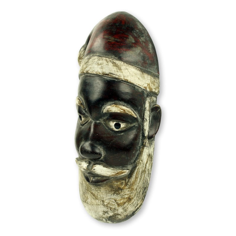 Handmade Unique Ghanaian Santa Claus African Mask (Ghana) - 3.7 In. X 7.5 In. X 16.25 In