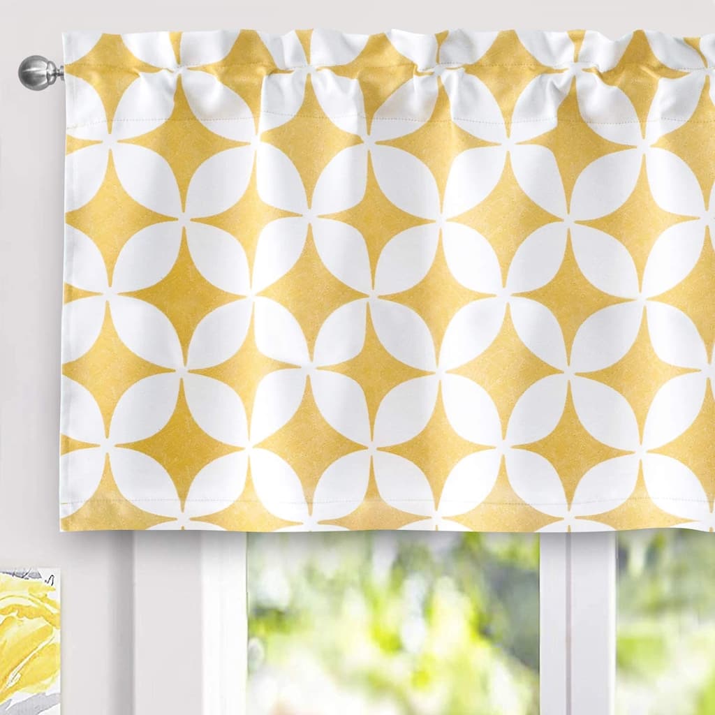 DriftAway Amelia Retro Geo Pattern Round Circle Star Print Blackout Valance Single Yellow - 52'' width x 24'' length