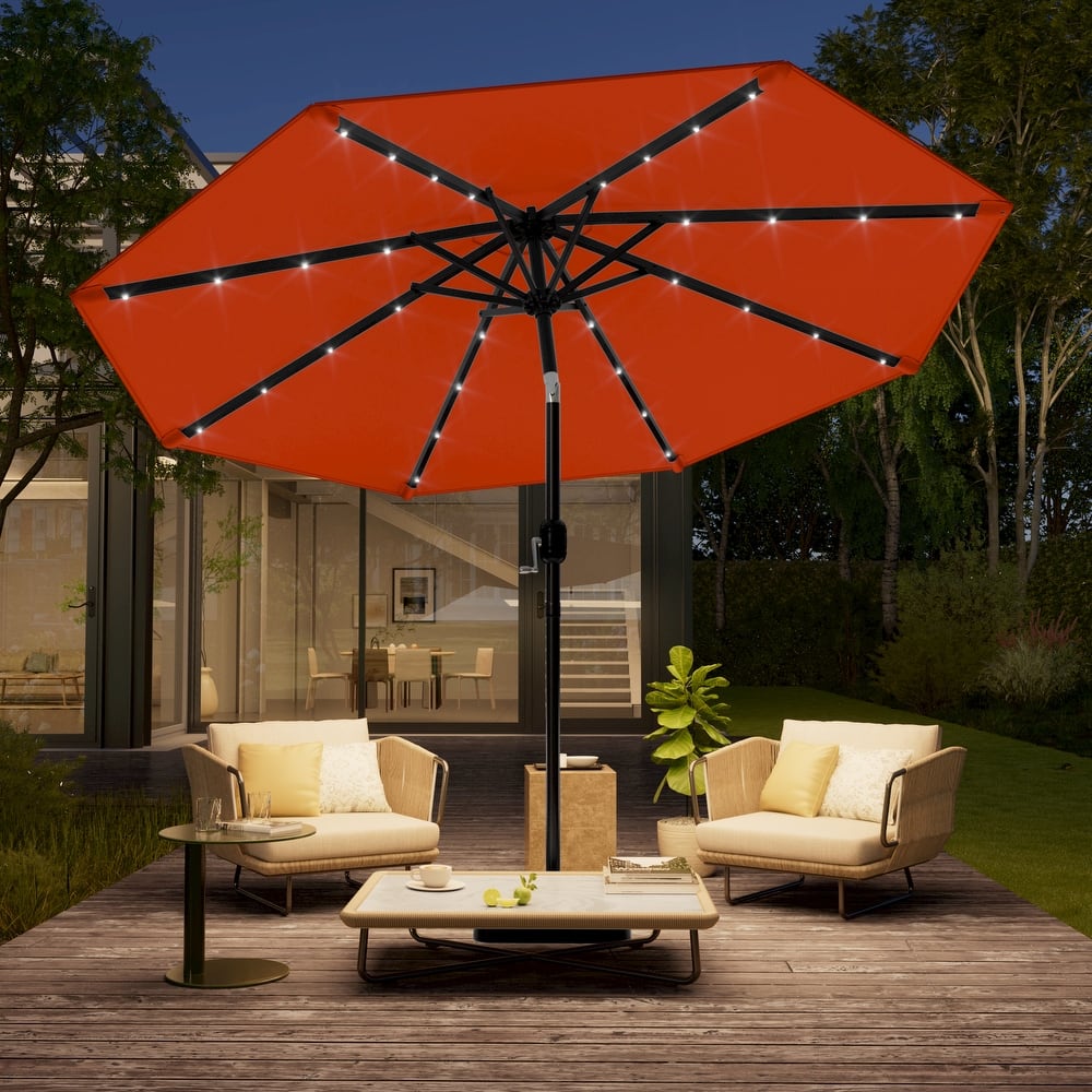 LIVOOSUN 10Ft Solar-powered Large Round Outdoor Patio Market Umbrella with Crank