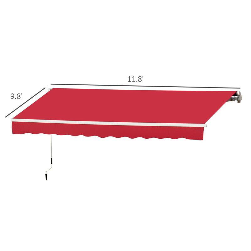 Outsunny 12' x 10' Retractable Awning Patio Awnings Sun Shade Shelter with Manual Crank Handle, 280g/m² UV