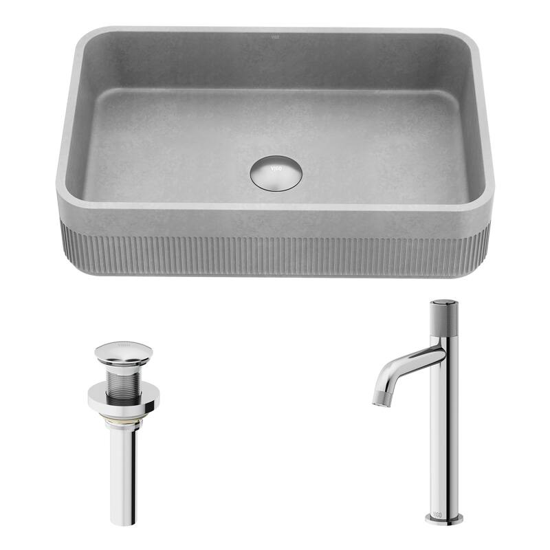 VIGO Cypress 21"L x 14"W Concrete Vessel Sink and Apollo 12"H Faucet Set