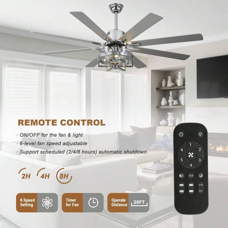 Cusp Barn 65in. Industrial Large Caged Ceiling Fan with Light, Quiet DC Motor 6-speed Reversible 8-Blade Ceiling Fan for Bedroom