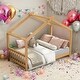 preview thumbnail 1 of 16, Kids and Baby Twin Size Roof House Platform Bed With Headboard And Footboard Natural