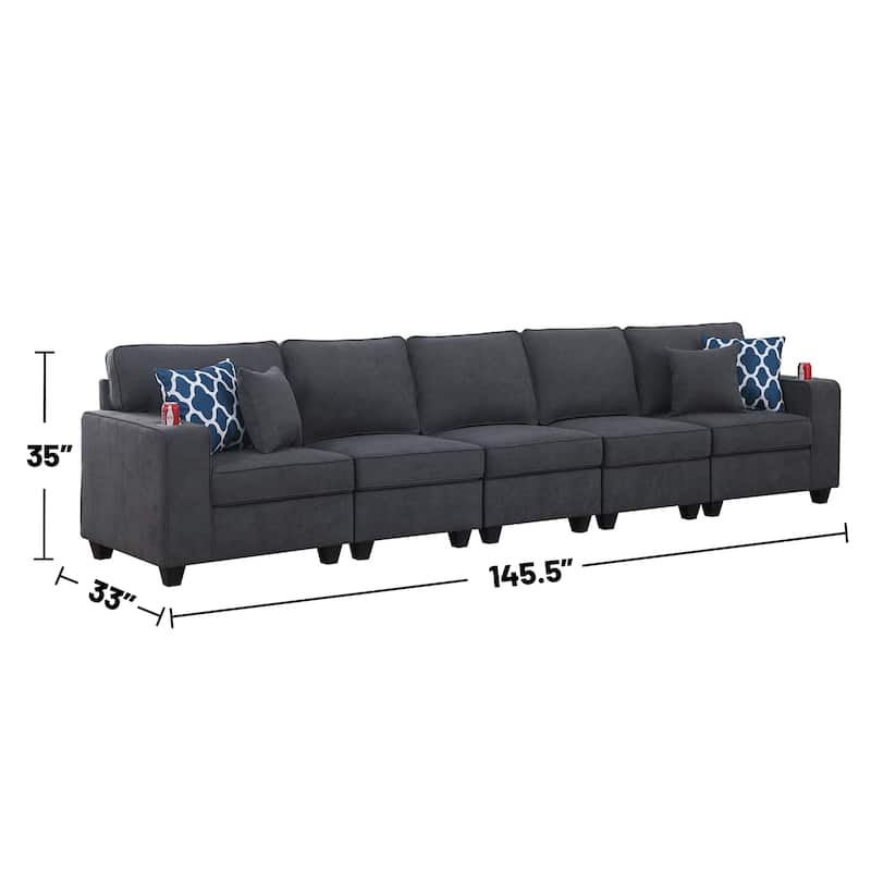Woven Upholstered 5-Seater Sofa in Stone Gray