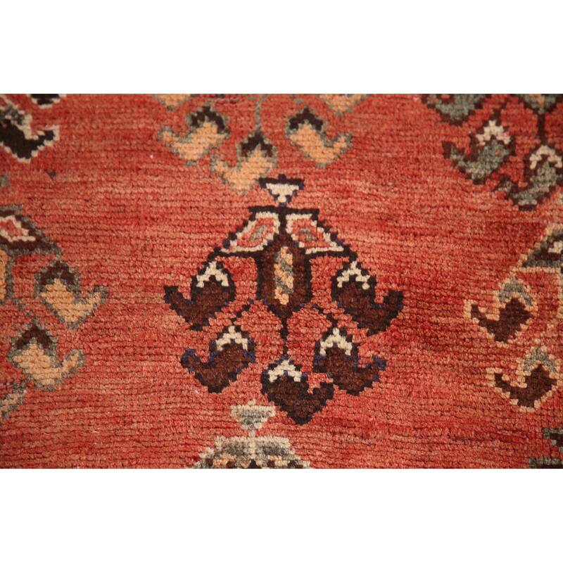 Hand Knotted Oriental 100% Wool Carpet Traditional All-Over Red Qashqai Area Rug - 9' 10'' X 4' 8''
