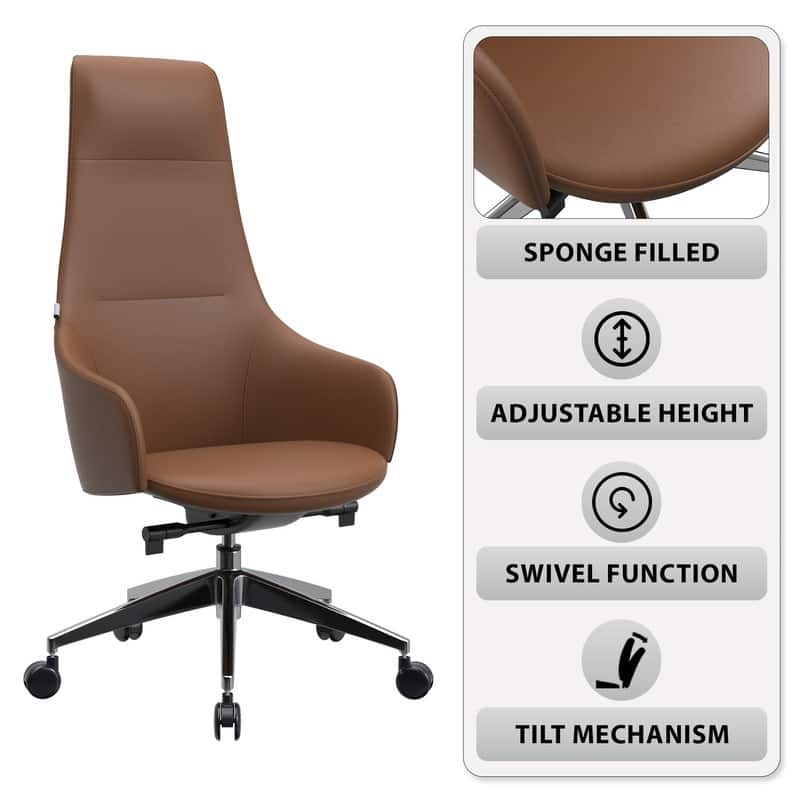 Celeste Ergonomic Adjustable Height Leather Executive Office Chair with Durable Iron Frame, and Swivel for Comfort & Support
