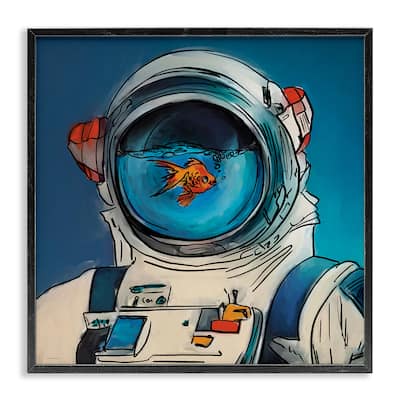 Stupell Goldfish Astronaut Suit Framed Giclee Art Design By Kamdon Kreations