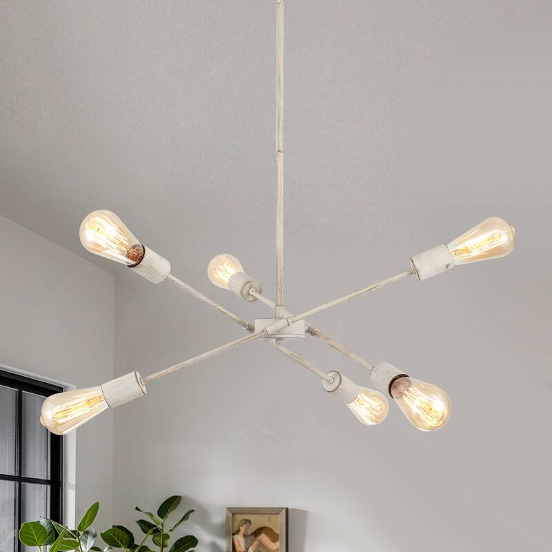 Modern 6-Light Sputnik Linear Chandelier, Modern Sputnik Sphere Chandelier for Dining Room Living Room Bedroom Kitchen - Antique Gray