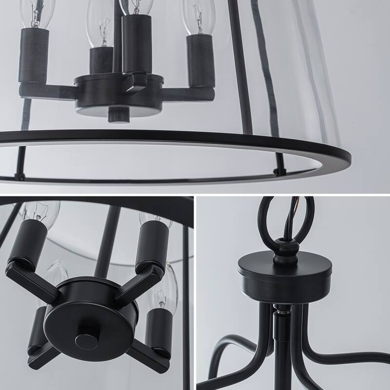 Industrial 4-Light Black Lantern Glass Pendant Light