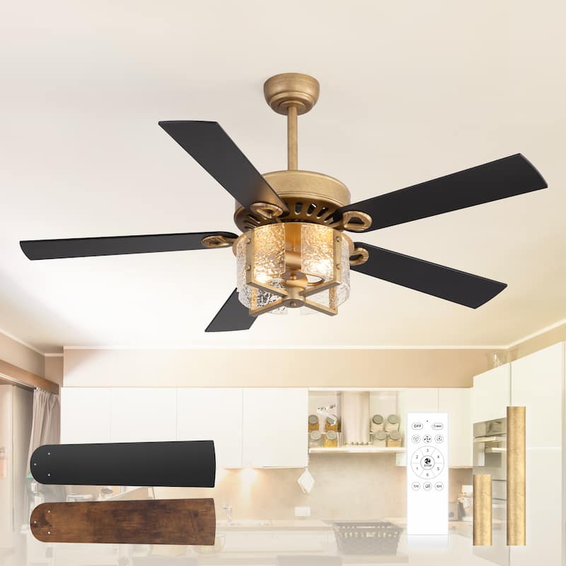 52" Reversible 5-Blade Caged Ceiling Fan with Light and Remote