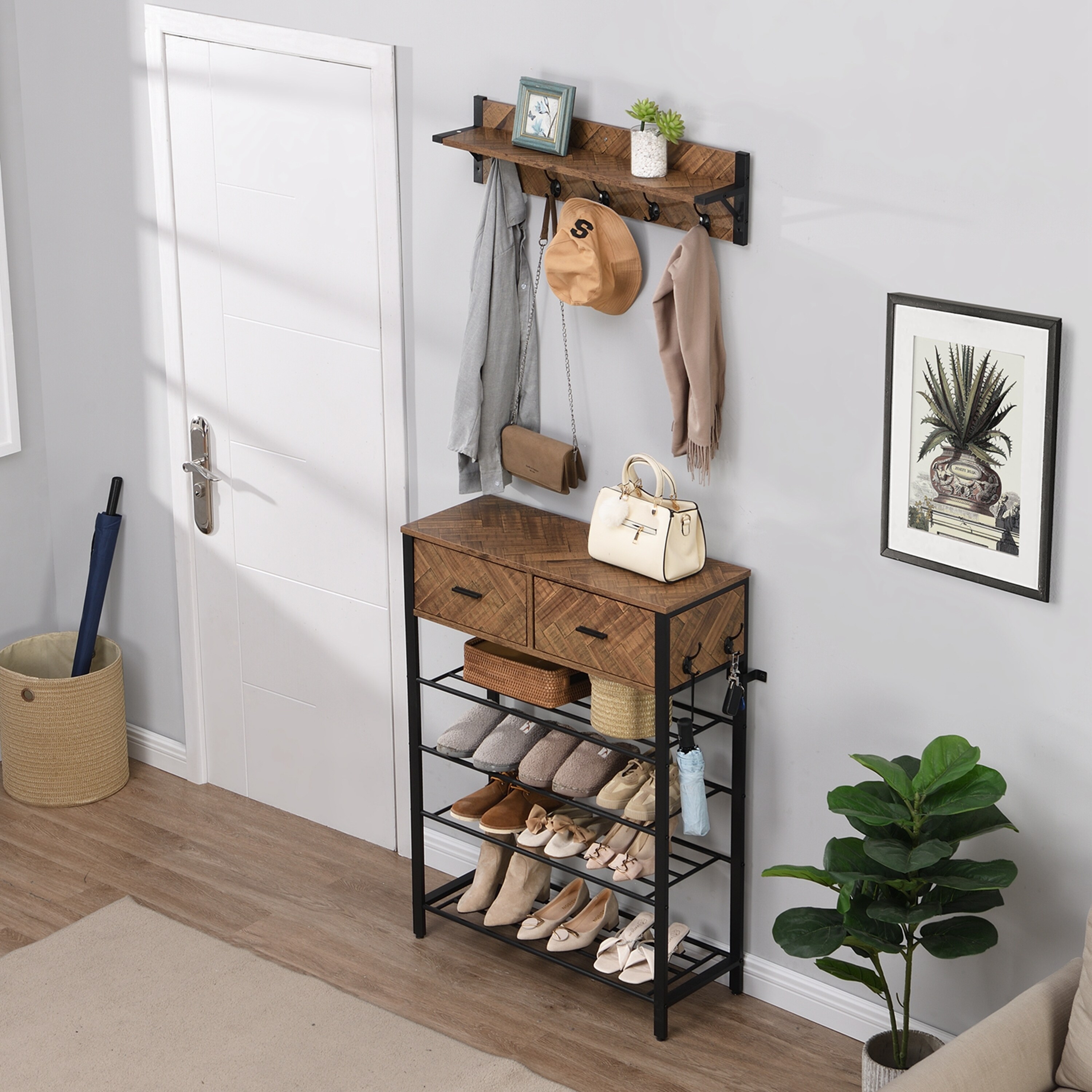 Entryway 4-tier Shoe Shelf with Drawers, Coat Rack, Hooks Bed Bath   Beyond 36148942