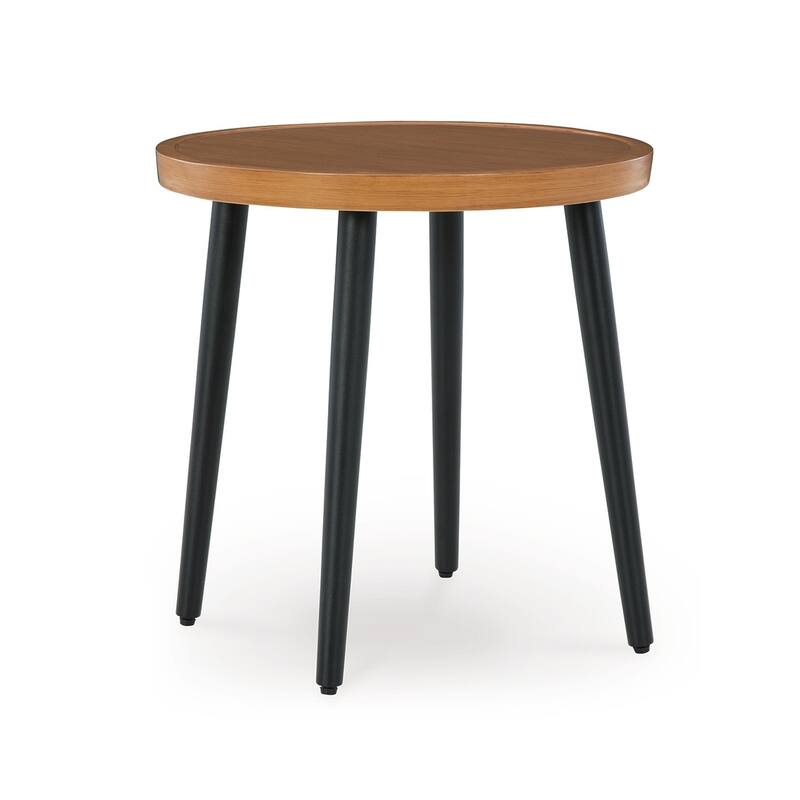 Izon Outdoor Round End Table, Modern Design, 22 Inch Black Brown Metal