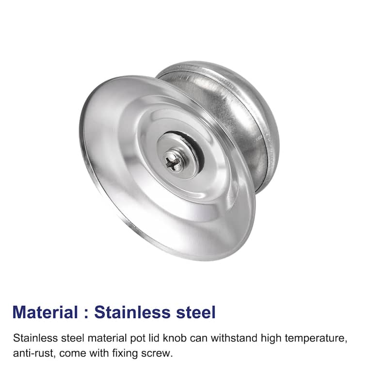 Universal Pot Lid Knob, Stainless Steel Replacement Knob 66x49x37mm, 2pcs - Silver Tone