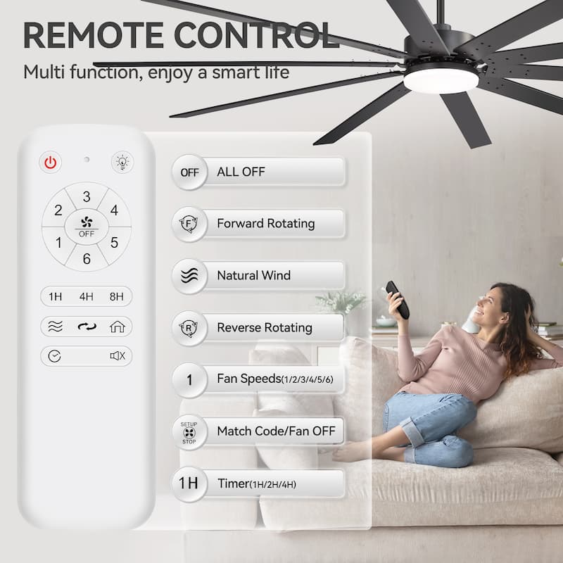 Large 84"/72" Reversible 10-Blade Integrated Ceiling Fan with LED Light Kit and Remote