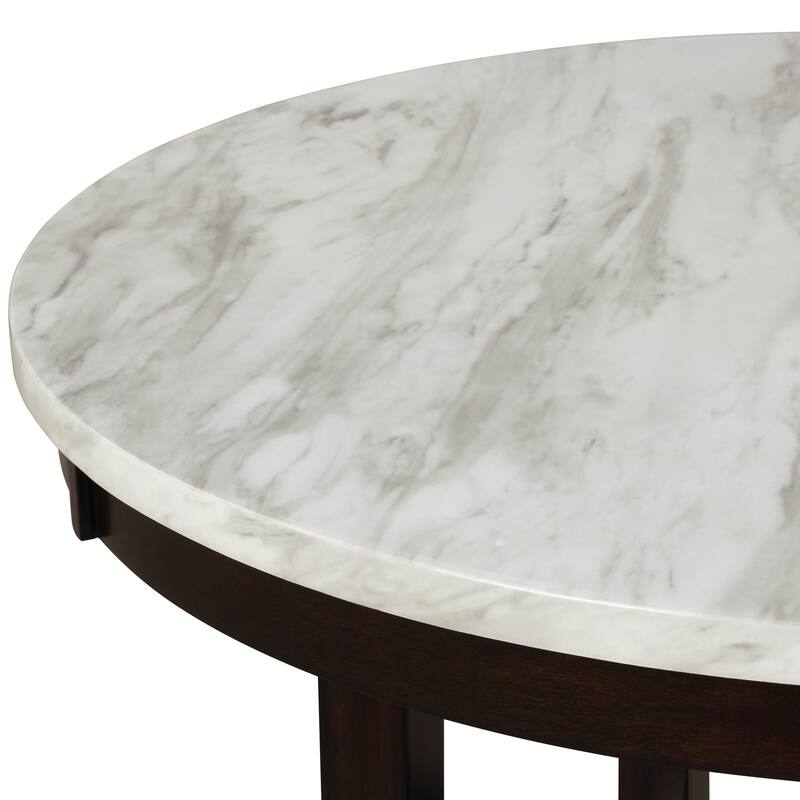 Kate 42 Inch Round Counter Table, Faux Marble Top, White, Espresso