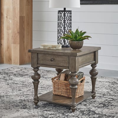 Americana Farmhouse Dusty Taupe Drawer End Table
