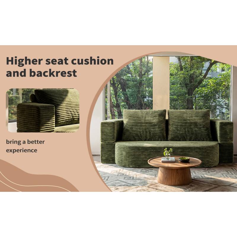 78.74" Corduroy 2-in-1 Convertible Sofa, No Assembly Required