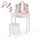 preview thumbnail 7 of 7, Kids Makeup Table and Stool Set with Tri-Folding Mirror for Pretend Play Pink-White